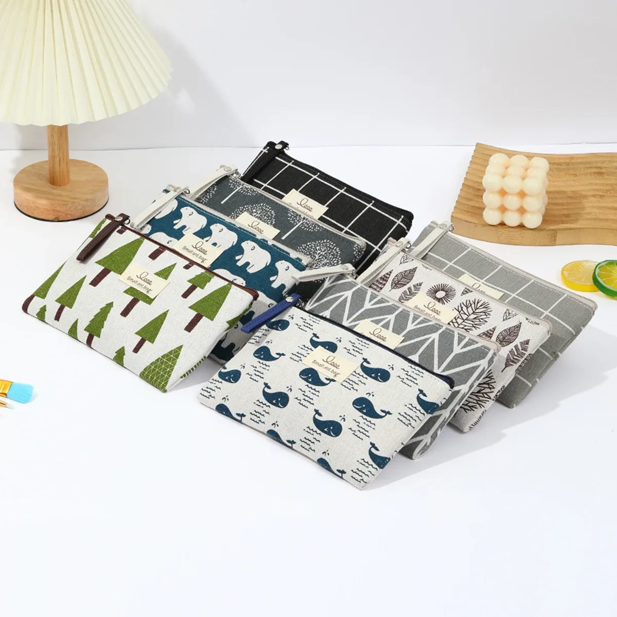 trousse de maquillage grande capacité en toile, sac de rangement portable pour soins de la peau, trousse à crayons étudiant dessin animé, portefeuille, trousse à cosmétiques