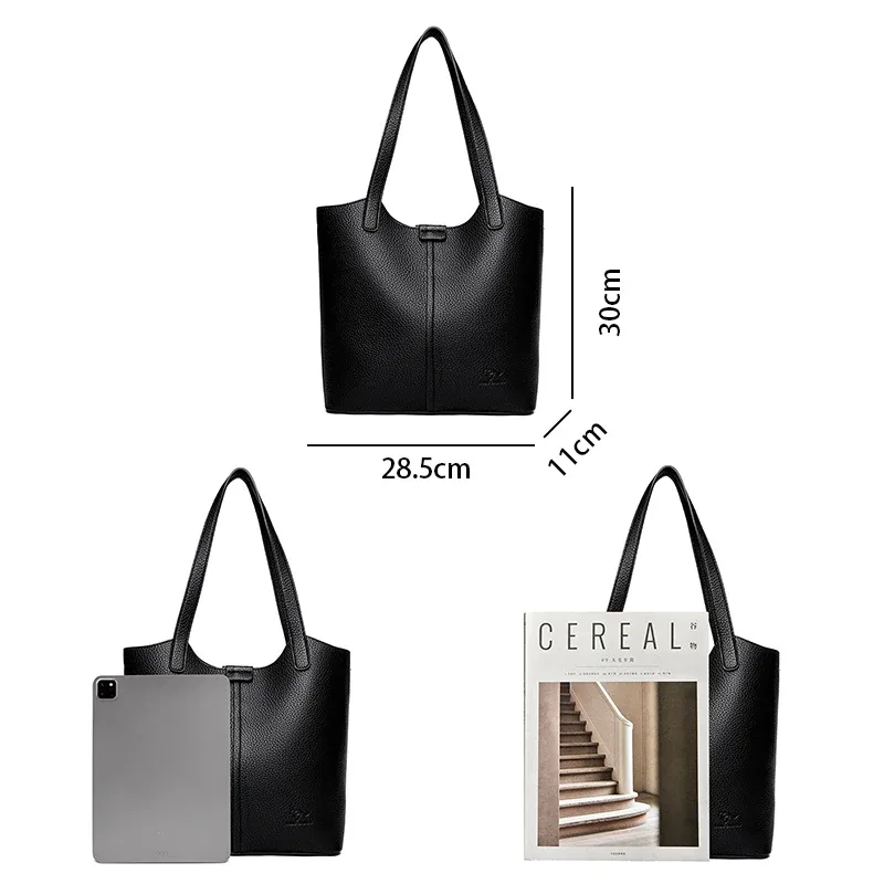sac à bandoulière en cuir souple pour femmes, marque authentique, fourre-tout décontracté, couleur unie, sac à main design simple, sac de transport