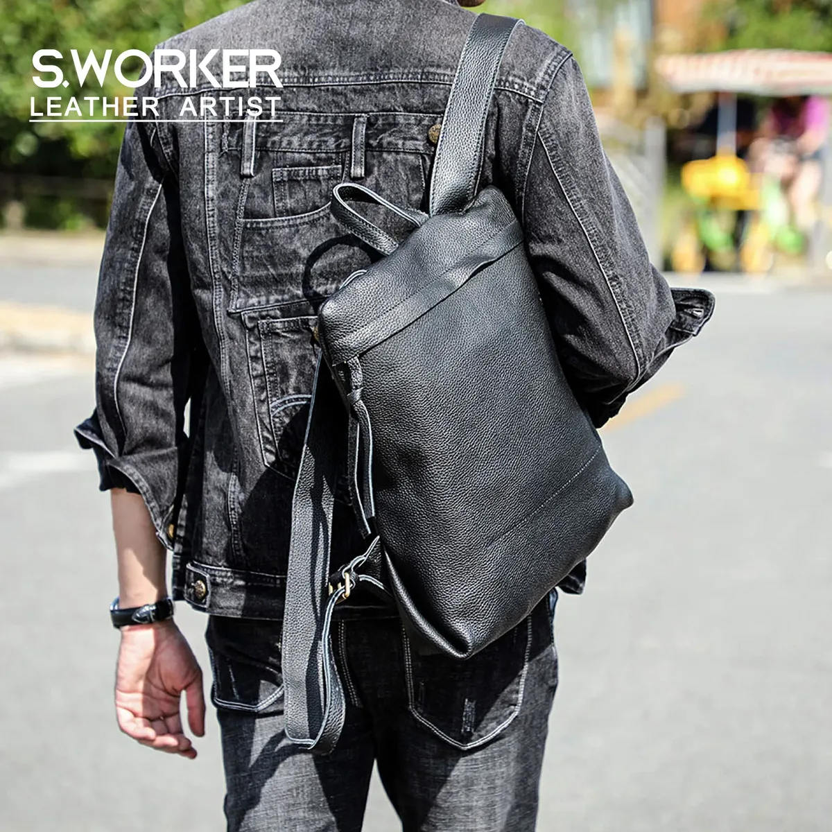 sac à dos décontracté s.worker en cuir véritable, sac à bandoulière pour ordinateur portable en cuir de vachette pleine fleur, sac d'école tendance