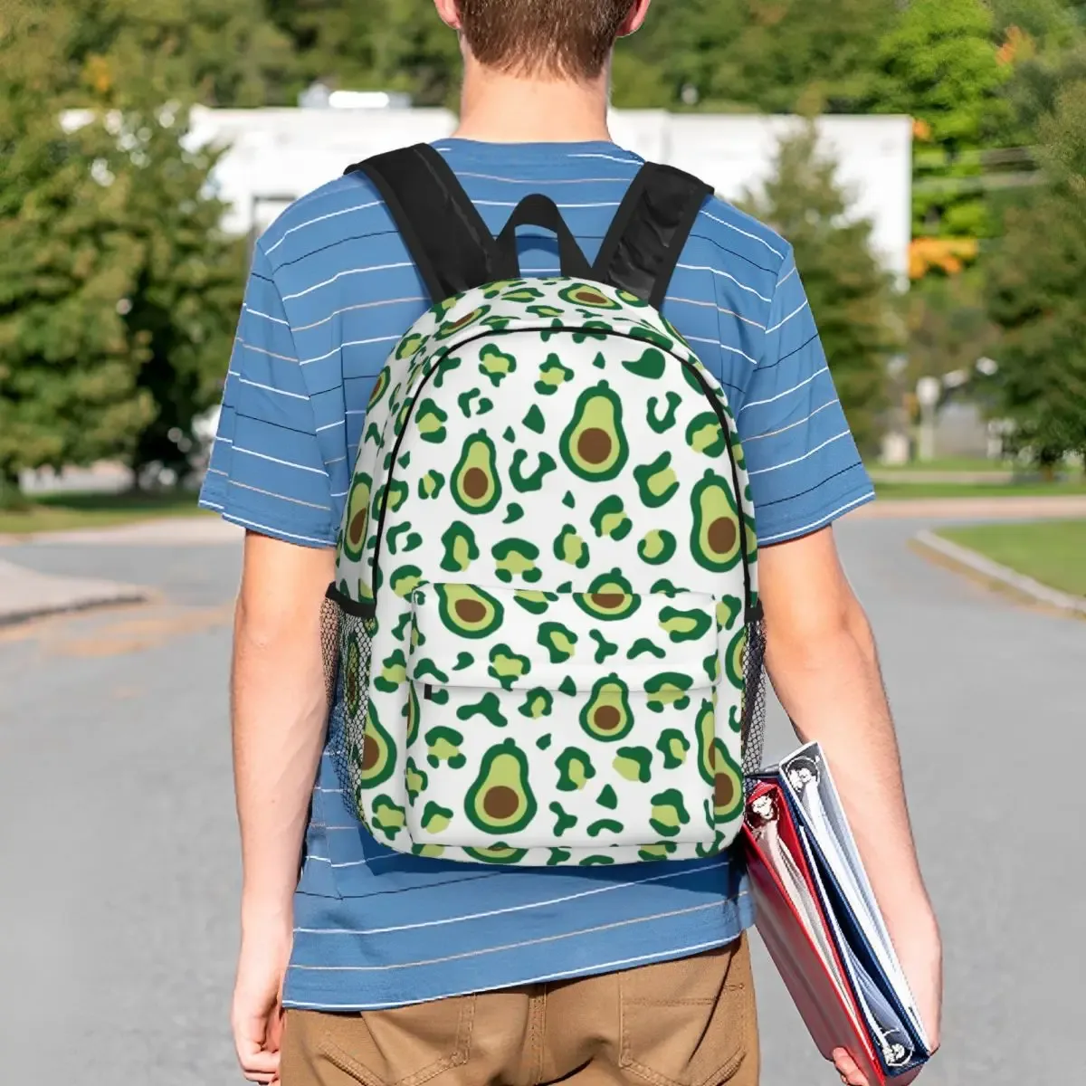 sac à dos à motif léopard avocat vert pour hommes et femmes, cartable pour étudiants, convient aux sacs pour ordinateur portable 15 pouces