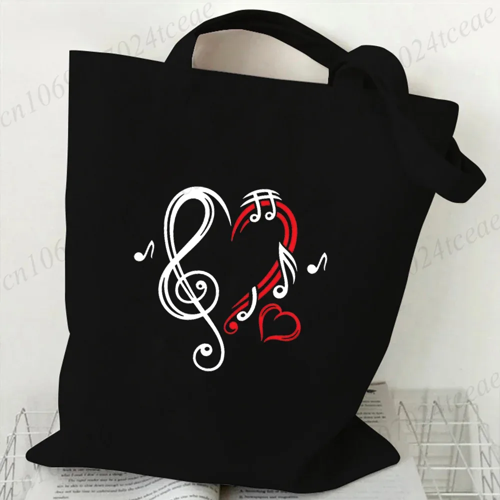 sac fourre-tout en toile pour femme, motif notes de musique, grande capacité, réutilisable, pour le quotidien