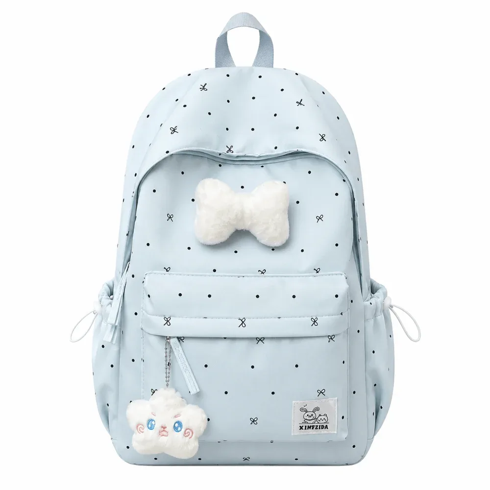sac à dos léger à pois avec nœud papillon, respirant, pour étudiants, sac à dos décontracté polyvalent de grande capacité pour filles