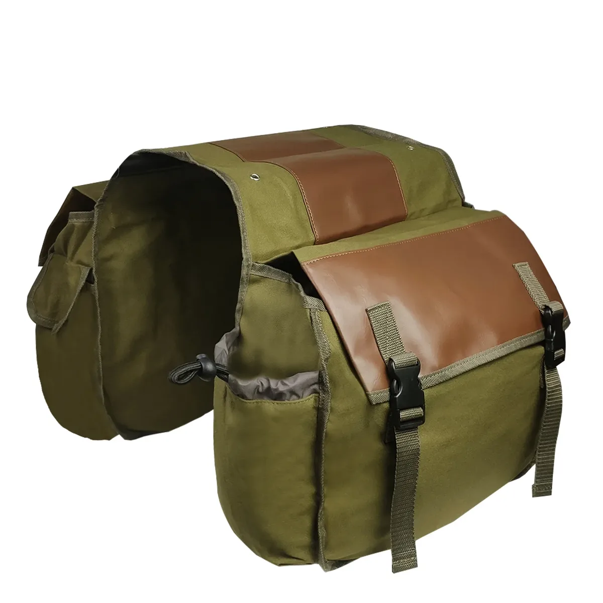 sac vélo nylon beige compartiments latéraux poche zip fermure kam hook grande capacité transport voyage cyclisme