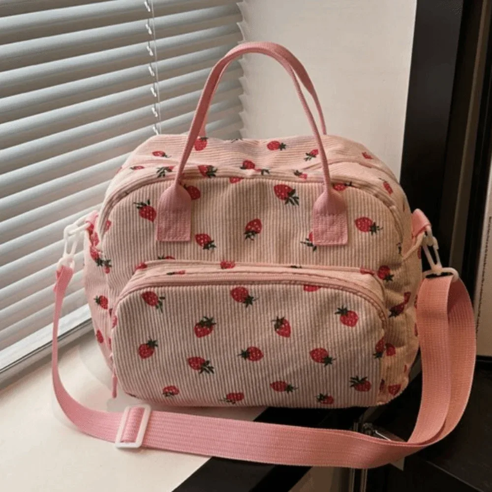 Sac à main en velours côtelé grande capacité, imperméable et résistant à l'usure, sac bandoulière fraise, esthétique haut de gamme avec poignée