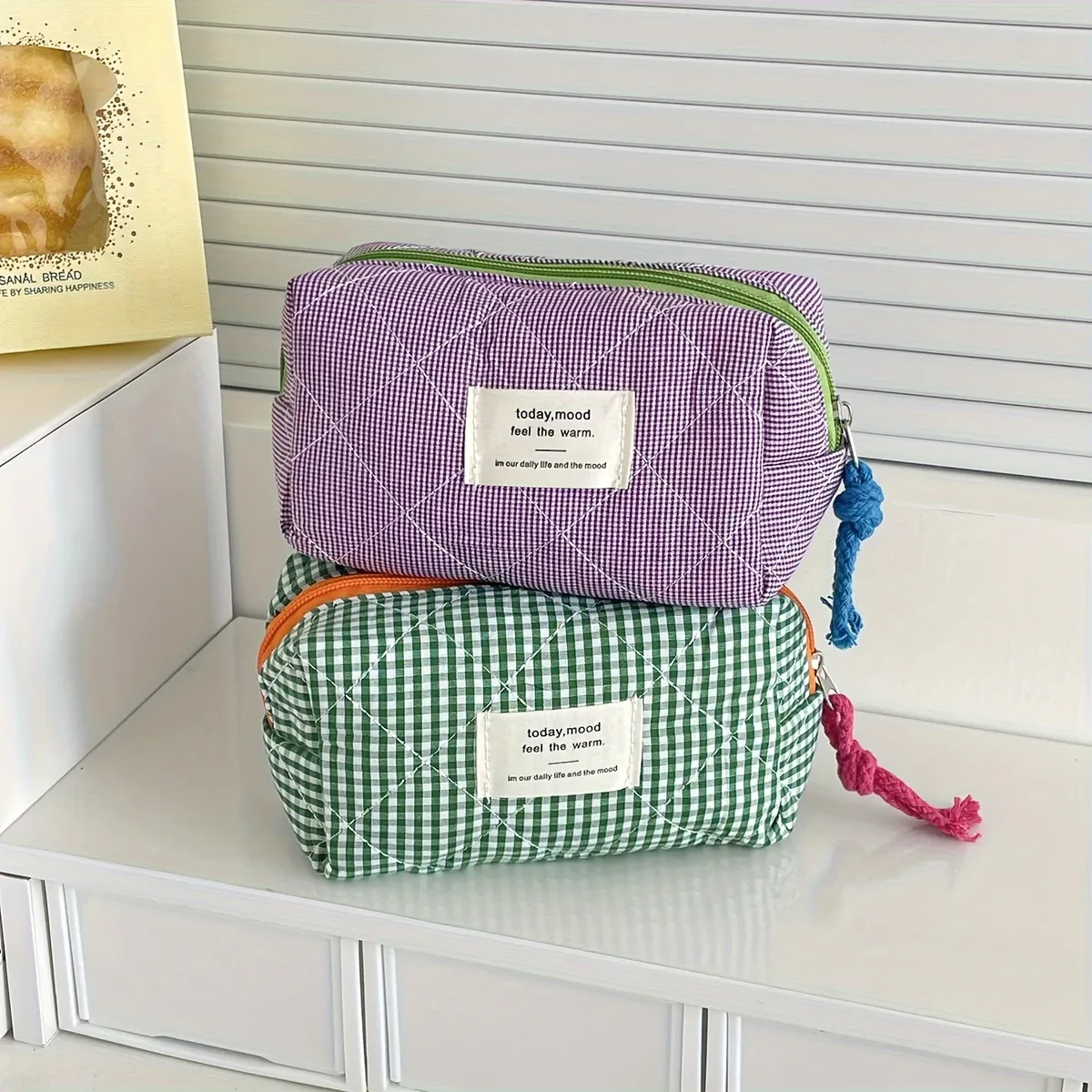 pochette octogonale à carreaux rétro, organisateur portable de grande capacité, trousse de maquillage pour cosmétiques, essentiels quotidiens pour femmes, travail de voyage