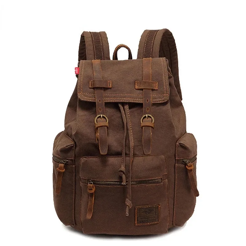sac à dos rétro en toile pour homme, adapté pour ordinateur portable 14 pouces, vintage, résistant à l'usure, café, livraison au goutte-à-goutte, 36-55l