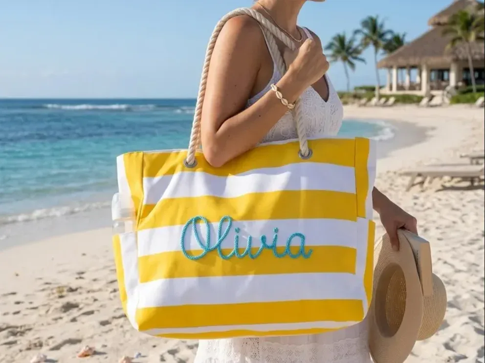 cadeau personnalisé pour la fête des mères, sac de plage rayé avec fermeture éclair, sac fourre-tout avec nom personnalisé, sacs fourre-tout pour les demoiselles d'honneur, sac de piscine imperméable