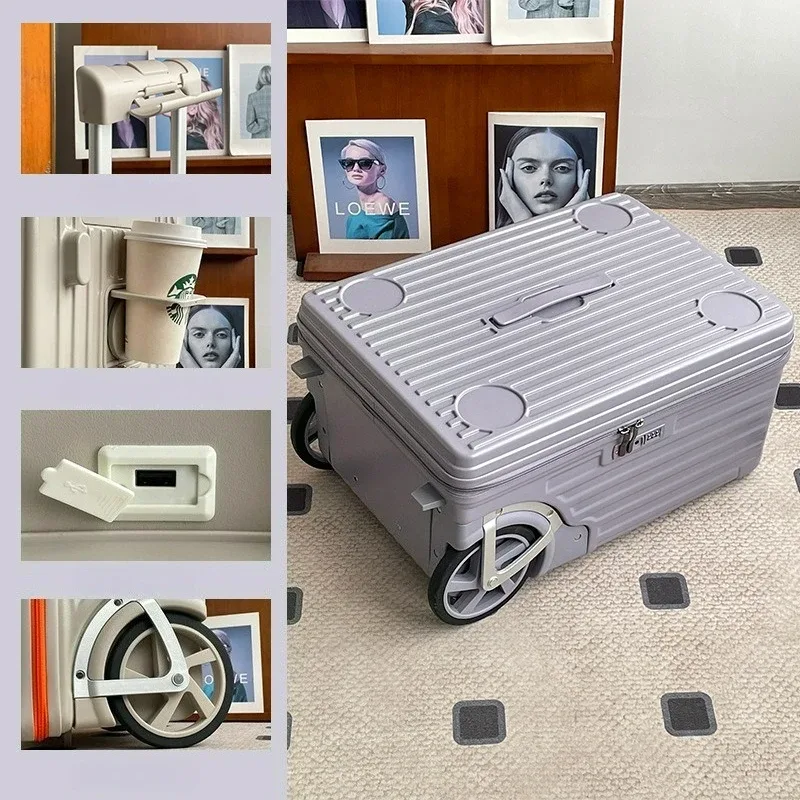 valise roulettes toupie abs gris clair orange poignées sécurité motif intérieur cercles noirs gris durabilité transport