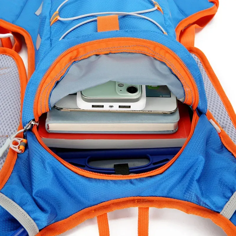 sac dos nylon bleu gris motif bulles eau bandes orange gris activités plein air 36 55 litres bandoulière arquée fermeture éclair