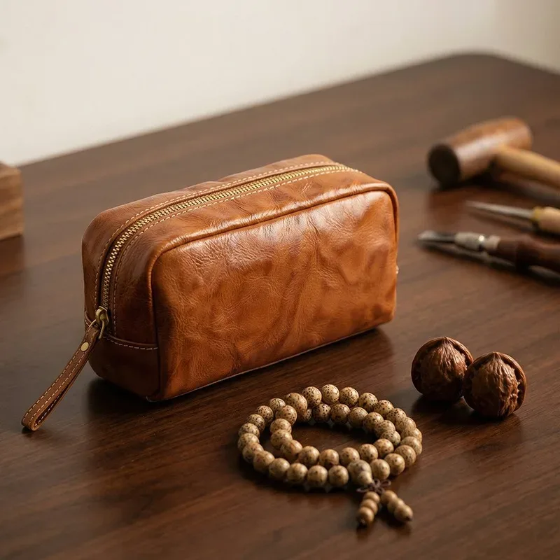 sac de voyage en cuir véritable pour homme, trousse de toilette en cuir tanné végétal, grande capacité pour voyages d'affaires