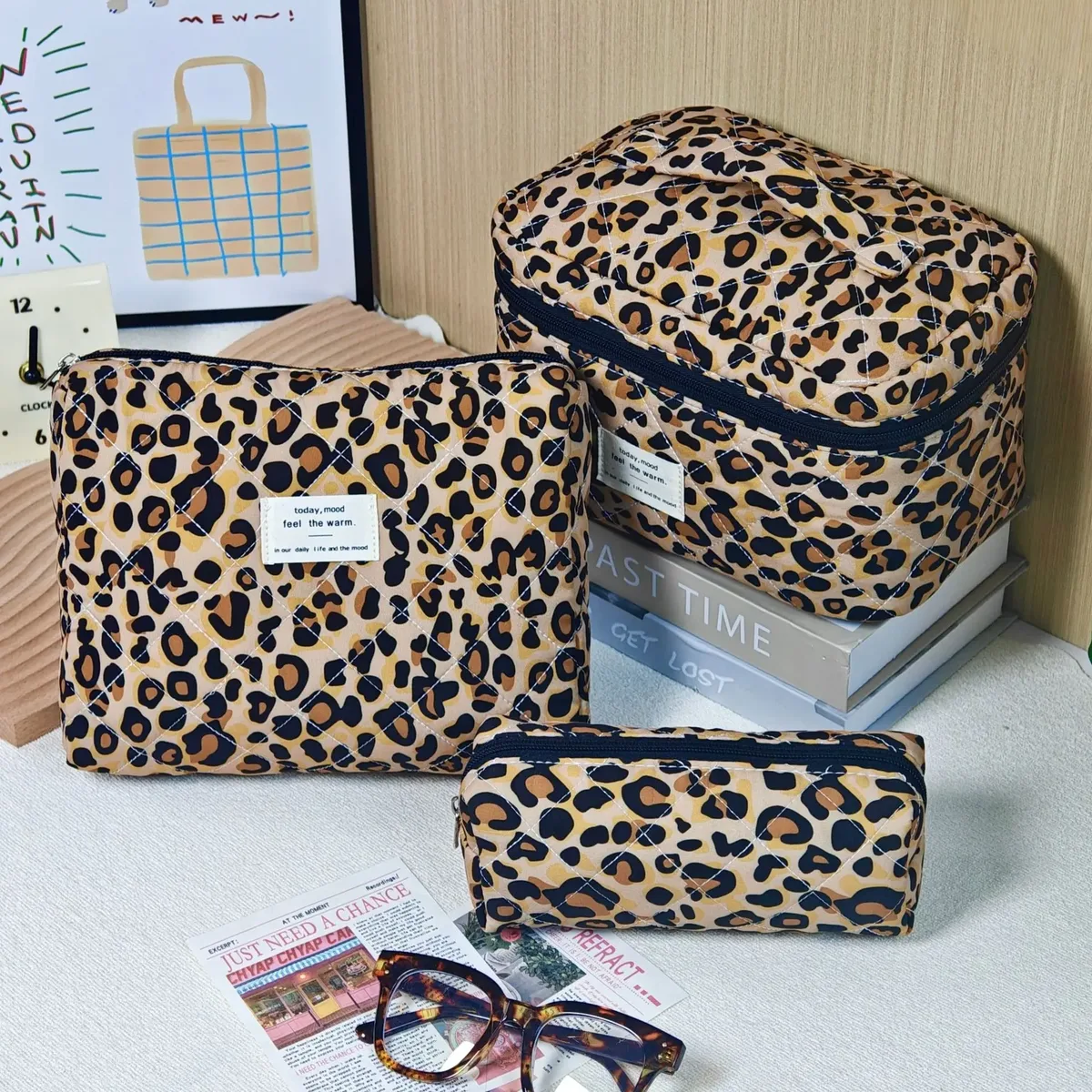 trousse de maquillage à imprimé floral de grande capacité, sac de rangement de cosmétiques de voyage portable, sac de style urbain simple avec doublure en polyester pour femmes