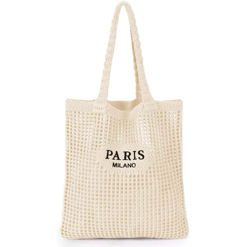 sac fourre-tout en crochet pour femmes, sac de plage en maille crochetée, sac esthétique bohème pour les vacances d'été, sac en tricot pour femmes