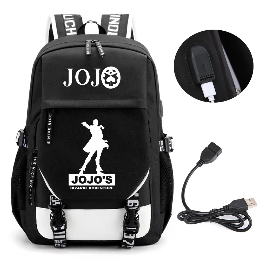 anime jojo bizarre adventure kira sac à dos école livre sacs mochila voyage usb port sac ordinateur portable garçon filles sac à dos