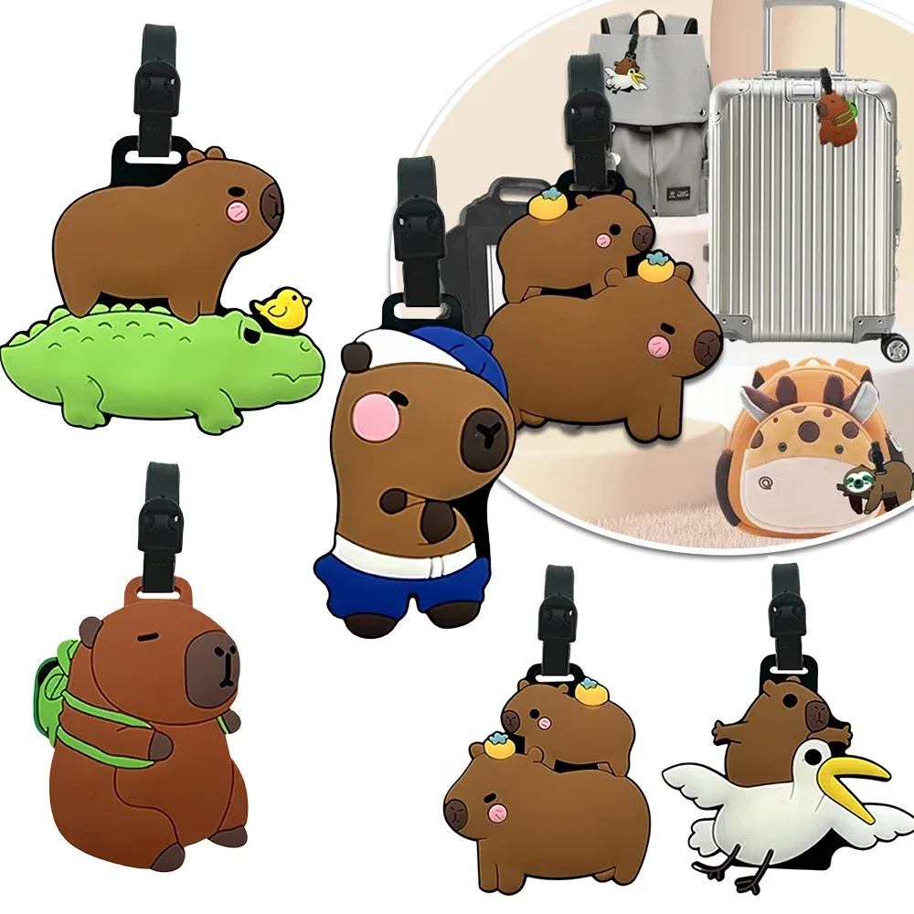 étiquette bagage pvc animaux dessin animé capybara poule jaune silicone souple voyage format petit
