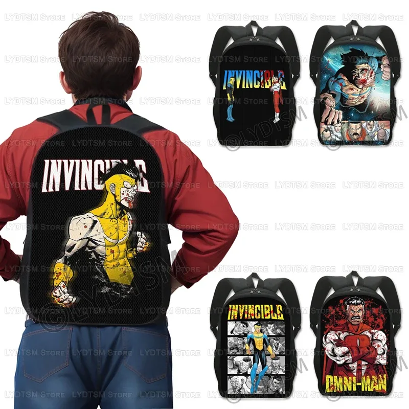 Invincible Hero Print Sac à dos Hommes Sac à dos Bande dessinée Omni Mark Enfants Sacs d'école pour adolescent Sac à dos Ordinateur portable Sacs à dos Bookbag