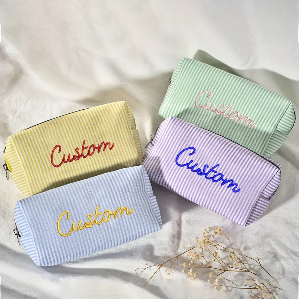 pochette de maquillage brodée personnalisée, nom personnalisé, pochette cosmétique pour demoiselle d'honneur, trousse de toilette portable, sac de voyage, cadeau pour femme