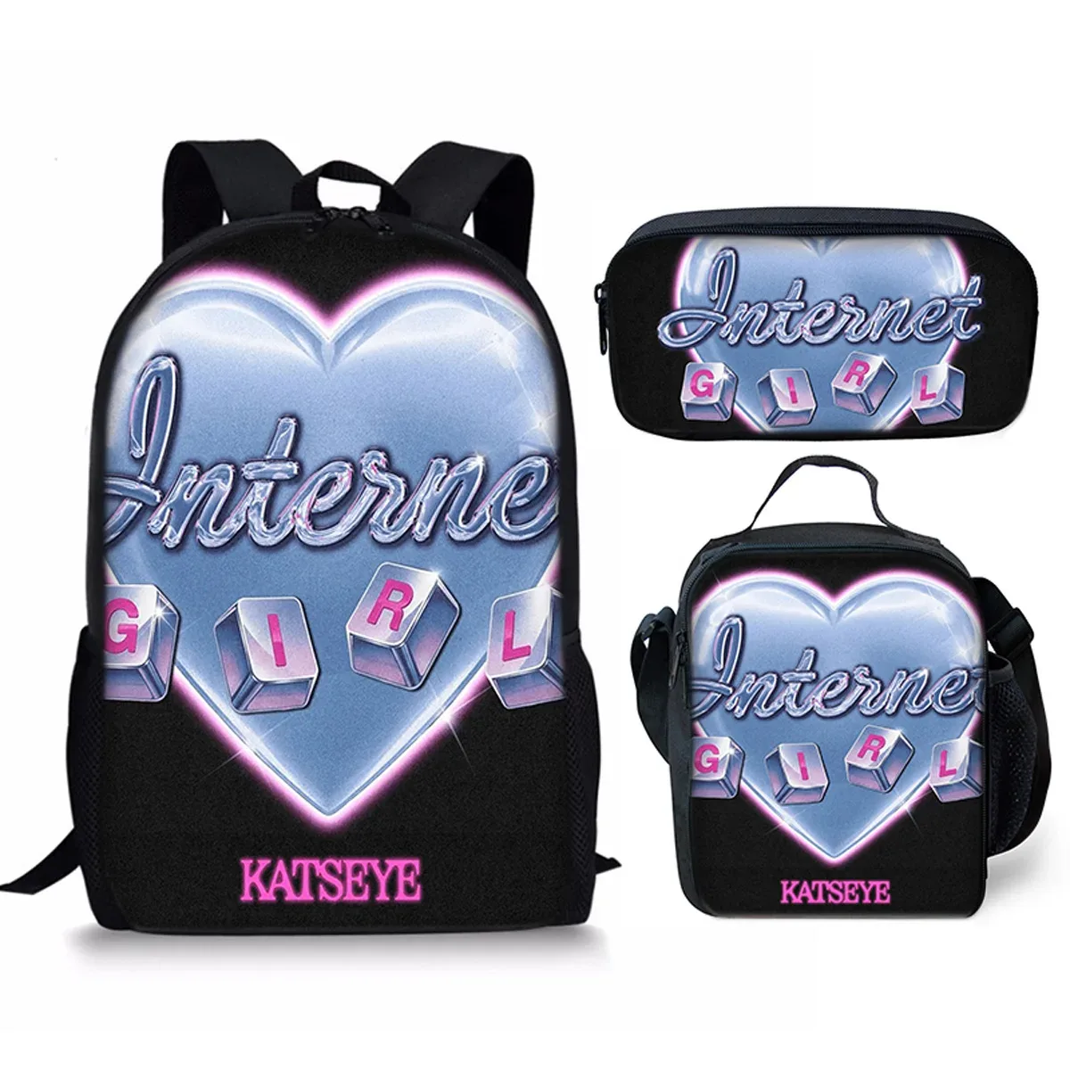 sac à dos d'école kpop katseye 3d imprimé, 3 pièces/ensemble, avec sac à déjeuner et trousse à crayons – nouveauté amusante et populaire de luxe