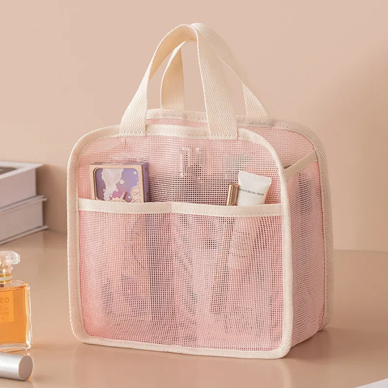 ensemble de trousses de maquillage en maille respirante 3 pièces, organiseur de toilette portable de voyage, rangement cosmétique étanche pour femmes et filles