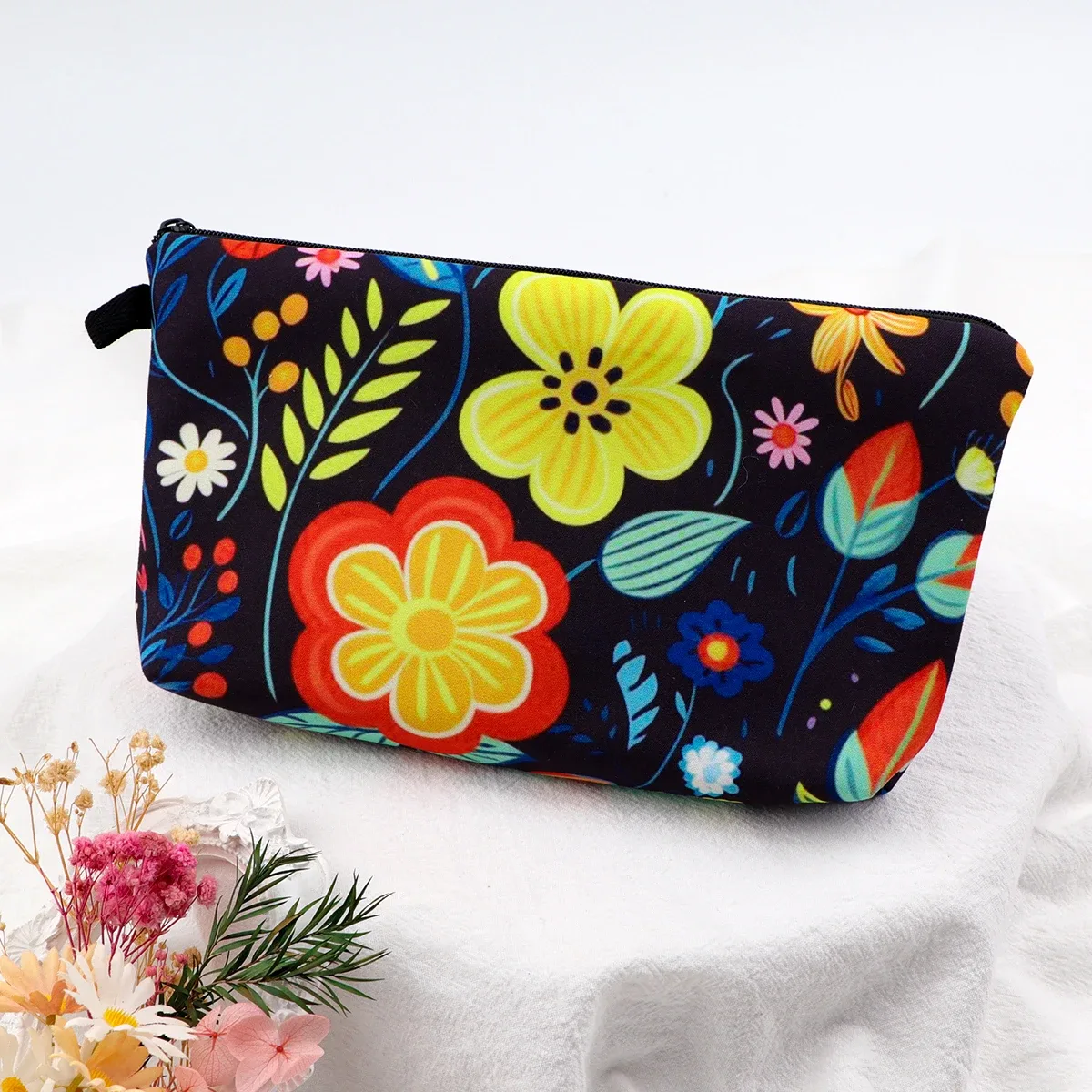 sac de maquillage à fermeture éclair série fleur pour femmes, pochette de rangement de voyage portable, sac de rouge à lèvres de voyage, trousse de maquillage, sacs pour pinceaux cosmétiques
