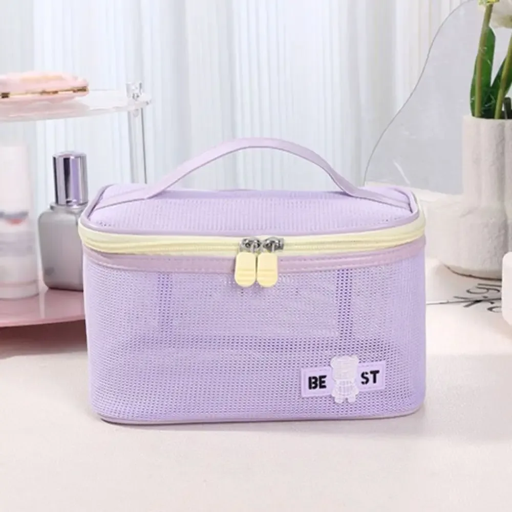 sac de toilette portable en maille, pochette de douche, trousse de maquillage de voyage, sac de rangement de plage à séchage rapide, grande capacité, sac cosmétique en maille