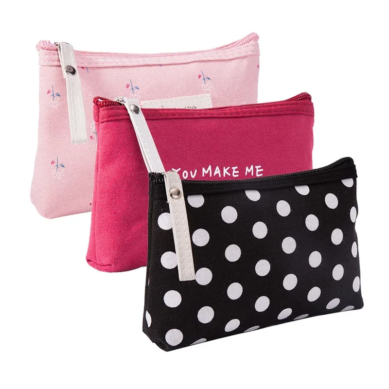 sac à cosmétiques en toile souple imprimé à pois pour femmes, mignon, organisateur de produits de toilette, sacs de maquillage portables, étui de rangement de voyage