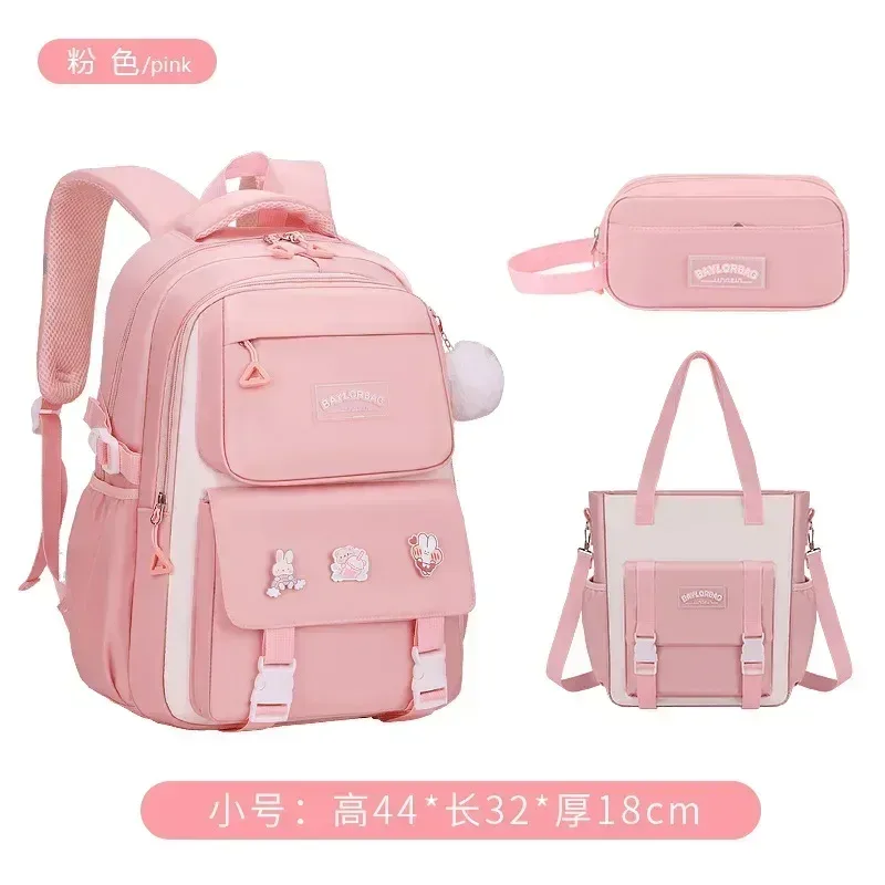 ensemble de 3 sacs à dos de grande capacité avec protection dorsale, violet et rose, avec accessoires suspendus pour les élèves du collège et du lycée