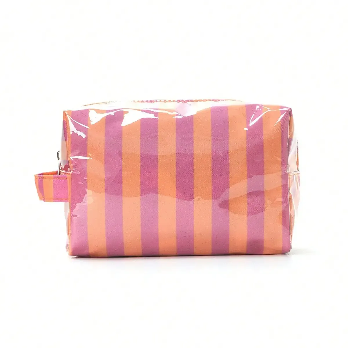 trousse de maquillage de voyage légère et de grande capacité, avec fermeture éclair à rayures et un espace dédié pour ranger les cosmétiques