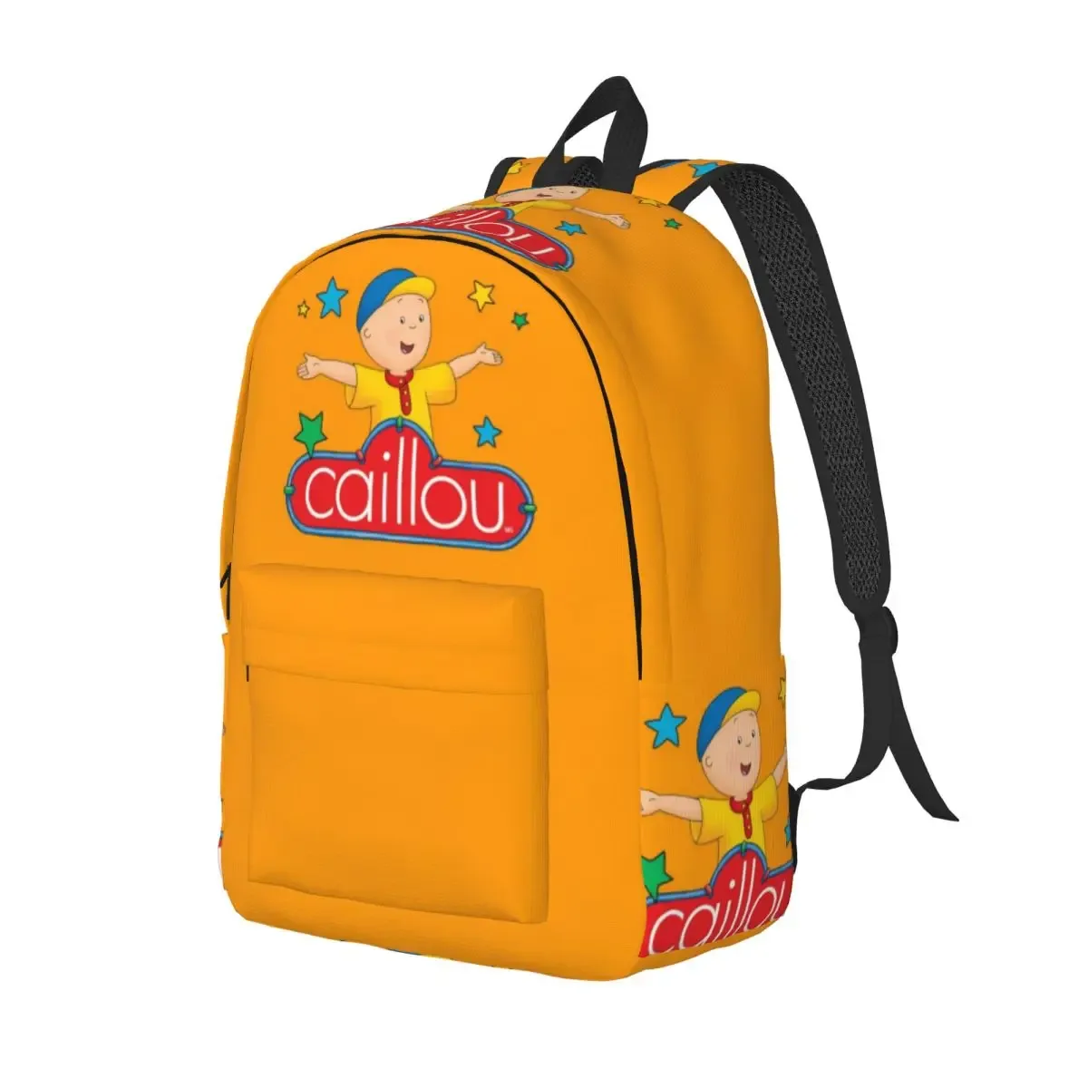 sac dos toile personnages animés jaune rouge bleu beige forme rectangulaire poignée noire travail ecole universite voyage famille