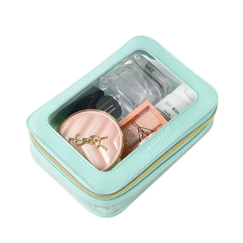 sac de voyage transparent en pvc, sac de rangement carré à fermeture éclair, sac de maquillage étanche, cadeau touristique, style urbain simple et neutre