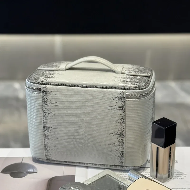 initiales personnalisées en cuir véritable motif lézard sacs de maquillage pour femmes sacs à main et sacs à main de luxe 2026 nouveau en cuir de vache motif crocodile avec boîte miroir maquillage organisateur sac