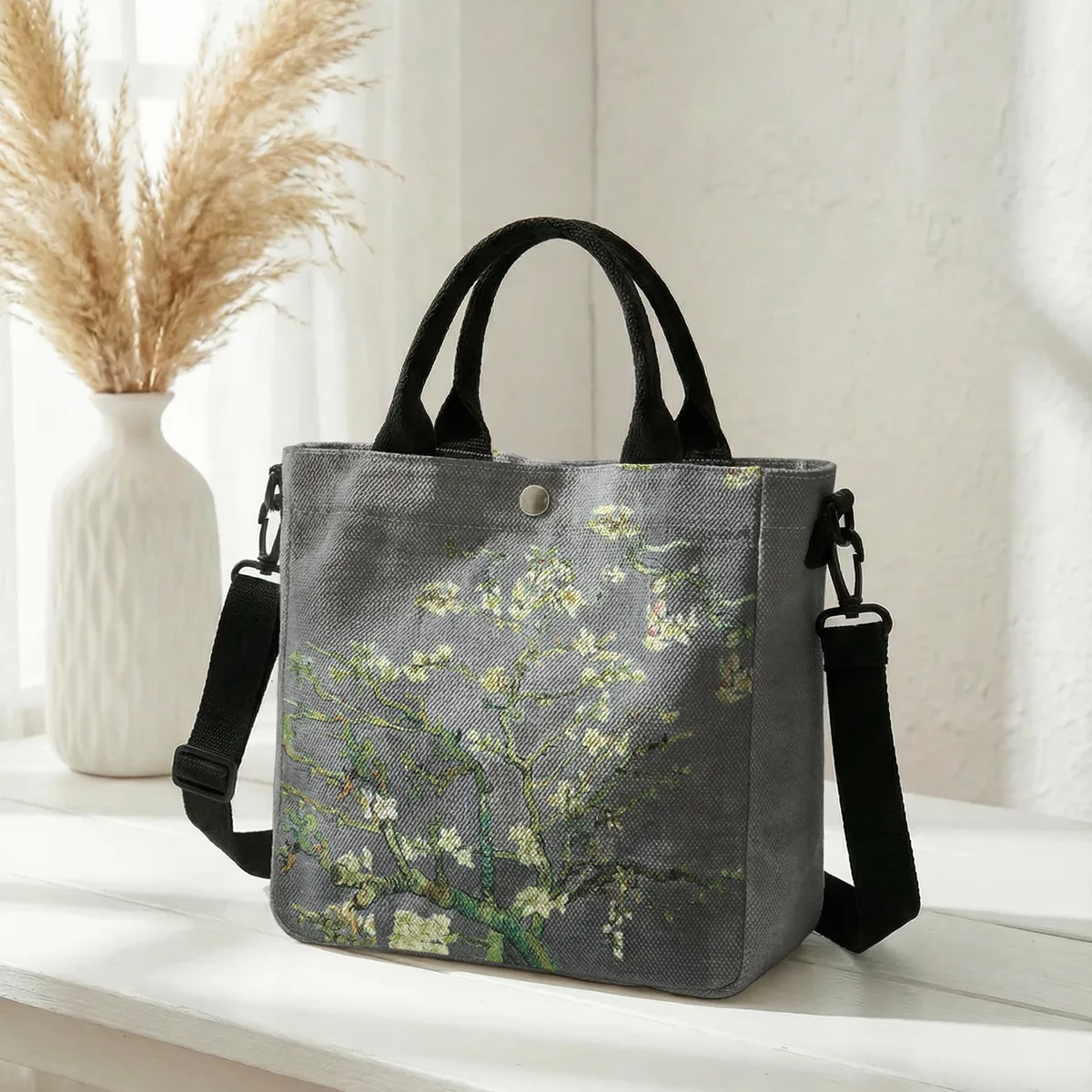 sac fourre-tout en toile avec peinture à l'huile van gogh almond blossom, bandoulière amovible, sac à main pour femme, pour les courses quotidiennes