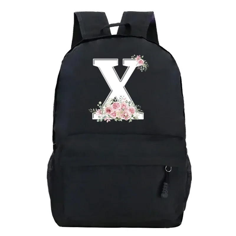 étudiant dames rose floral alphabet blanc impression sac à dos femmes fleur harajuku cartables femme rose lettre sac à bandoulière