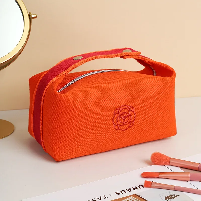 sac à cosmétiques en toile pour femmes, sac de maquillage portable, sac de rangement de luxe à fleurs, organisateur de cosmétiques, sac de toilette essentiel pour les voyages