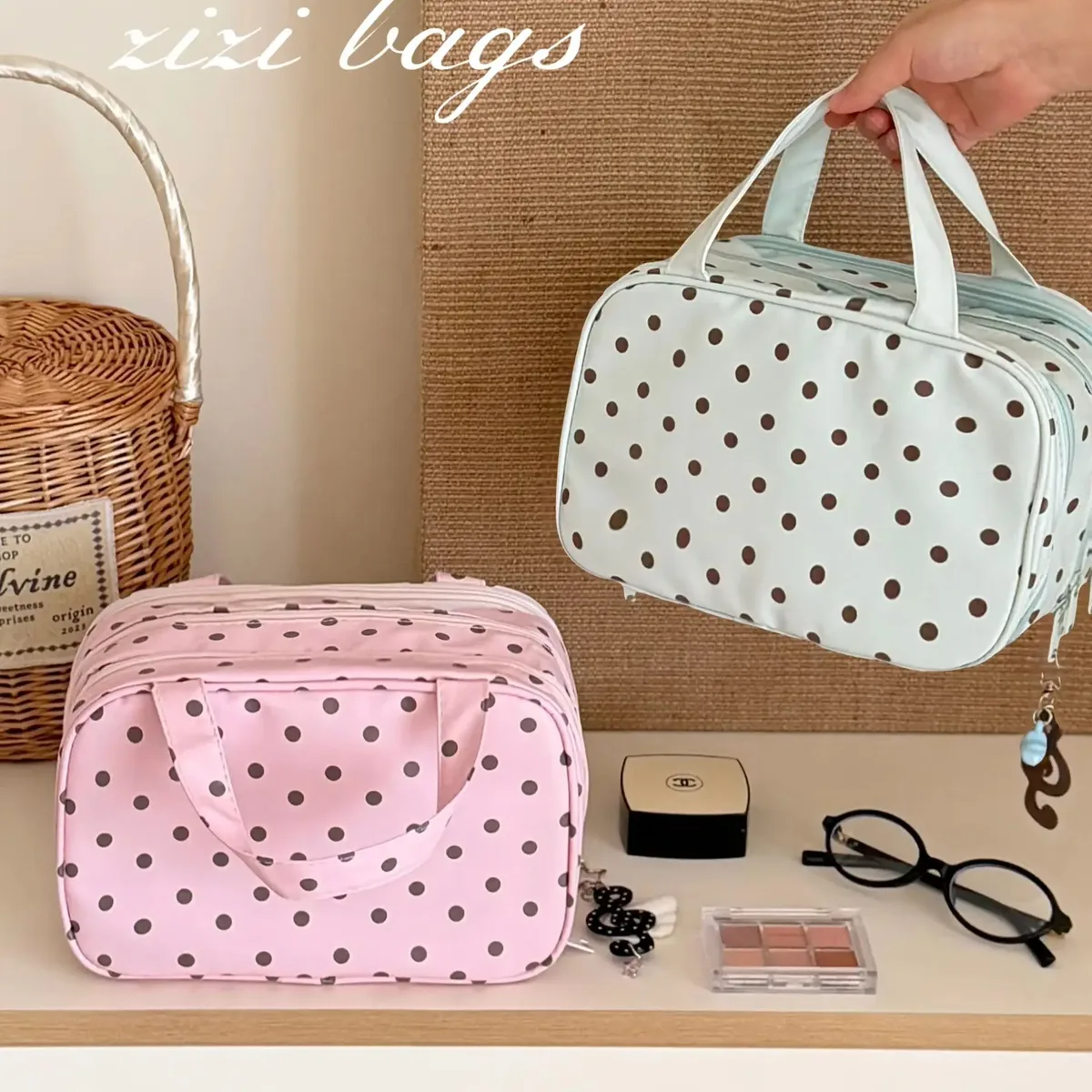 sac de rangement cosmétique portable à grande capacité, à 3 compartiments, sac de toilette de voyage, trousse de maquillage à main pour femmes