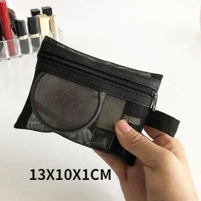 sac à cosmétiques en maille pour femmes, rangement de voyage, sac de maquillage, organisateur, pochette de maquillage portable, petite et grande trousse de toilette et de beauté