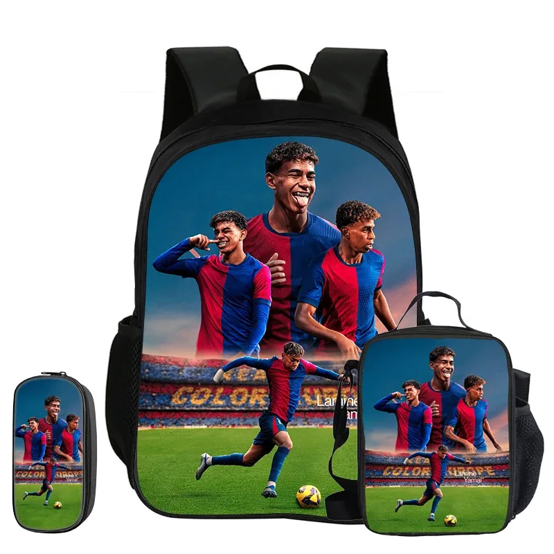 sac à dos enfant l-lamin yamal football star, ensemble de 3 pièces, sac à dos d'école, trousse à crayons, sac à livres avec sac à lunch, sac à dos de sport, cadeau pour enfants