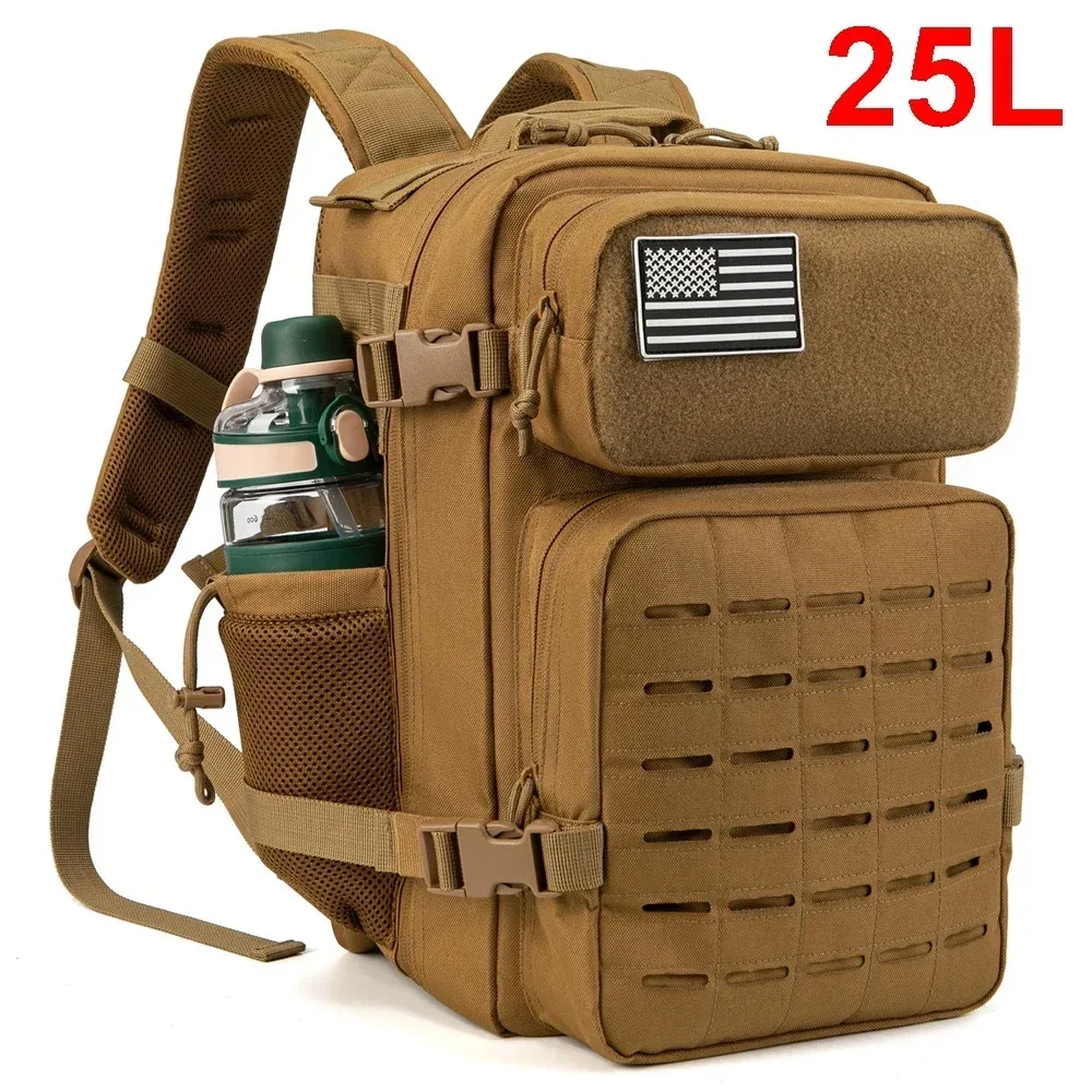 sac à dos tactique robuste 25l/45l pour hommes et femmes, idéal pour la gym, l'école, le camping, les voyages et les trajets quotidiens, avec double porte-gobelets