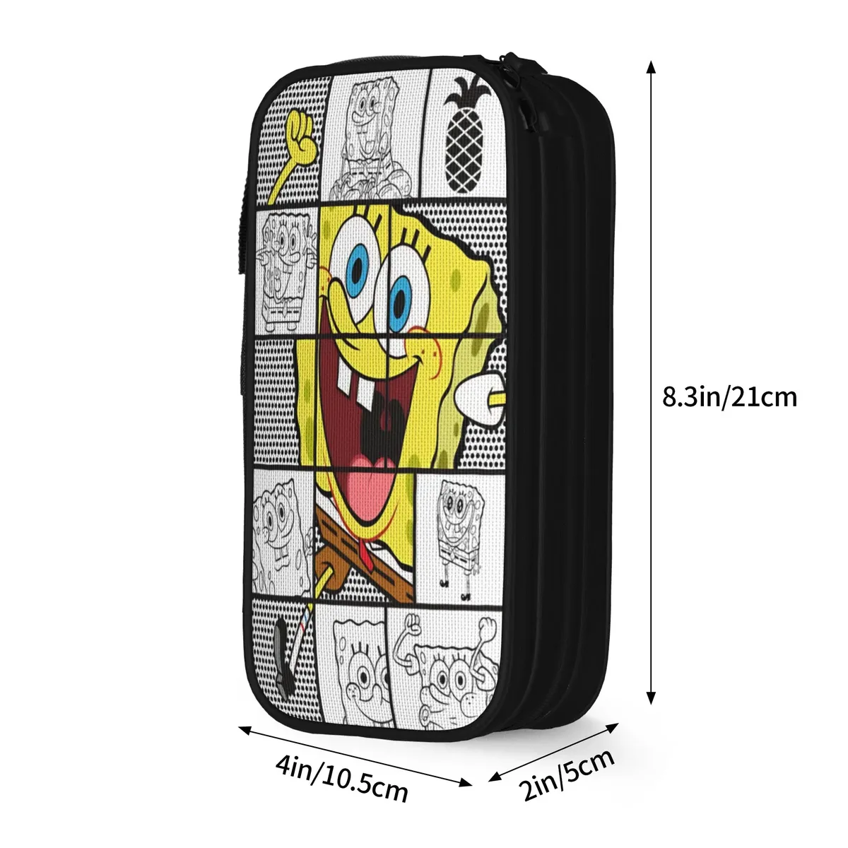 trousse à crayons s-spongebobs avec portraits de visages multiples, pochette en toile, grande capacité, pour garçons et filles, fournitures scolaires