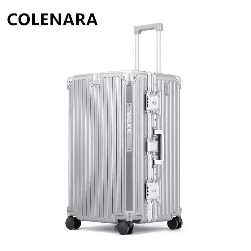valise polycarbonate aluminium silhouette élégante bandes verticales design moderne roues toupie poignées télescopiques couleur noir blanc vert argent bagage voyage grande capacité