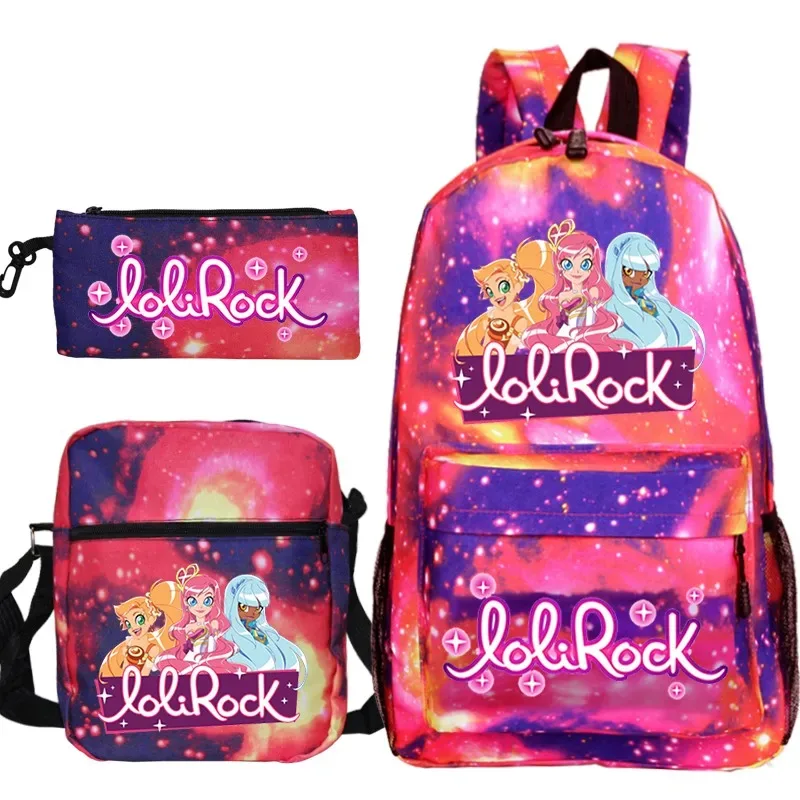 ensemble de sac à dos lolirock mignon pour garçons et filles, sacs d'école animés, sac à dos de voyage pour hommes et femmes, cadeau pour adolescents, 3 pièces