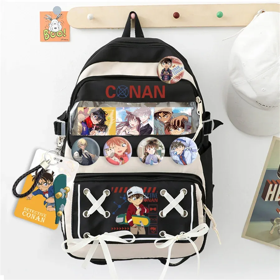 sac dos nylon animaux personnages beige noir poche avant appliques badge couverture souple ceinture air unisexe