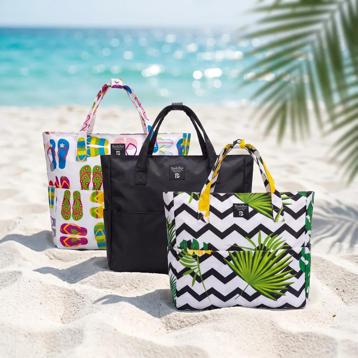 pomlelo best tropical wave print sac de plage grand format imperméable à plusieurs poches sac à bandoulière de voyage