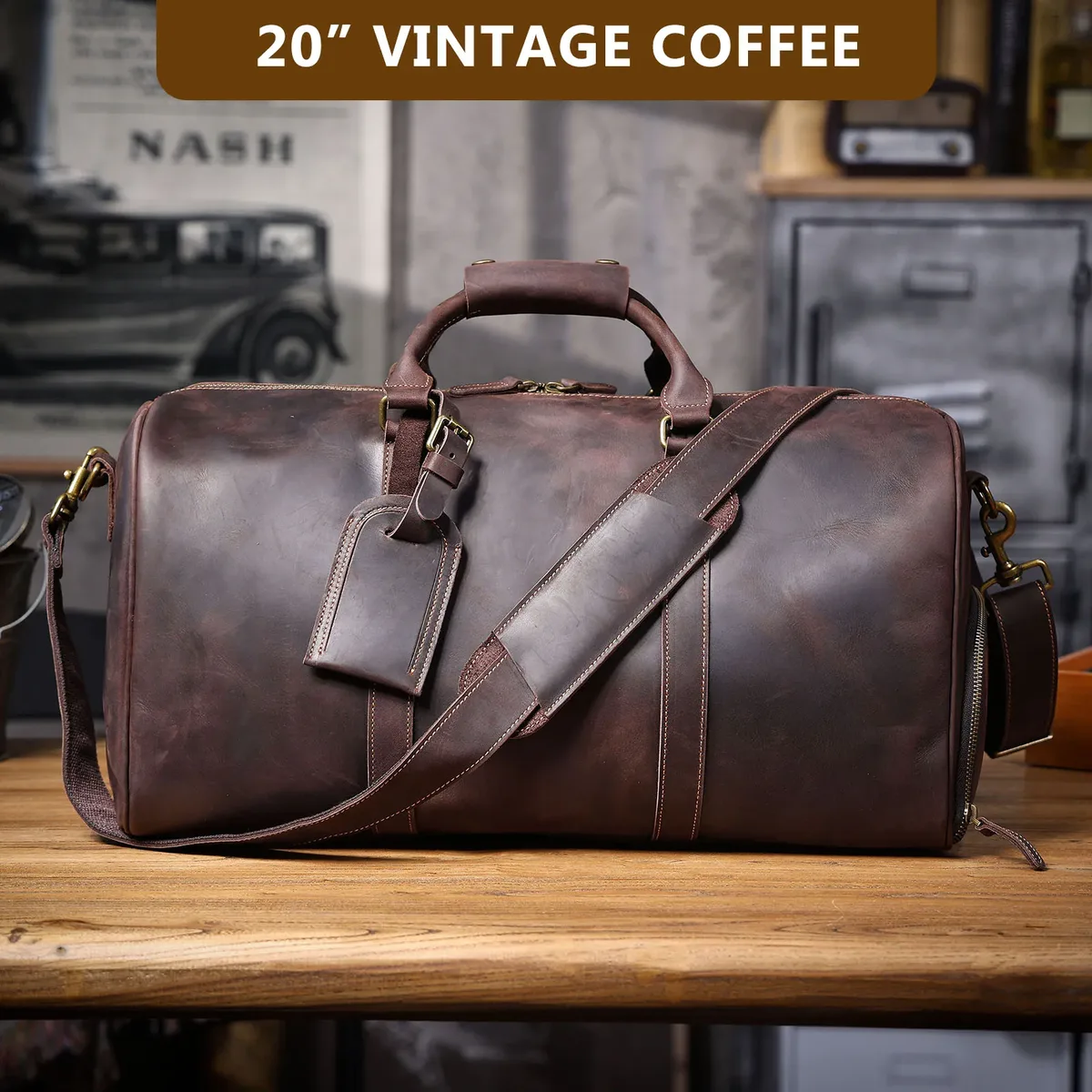 sac de voyage vintage en cuir pleine fleur pour homme s.worker, sac de week-end artisanal