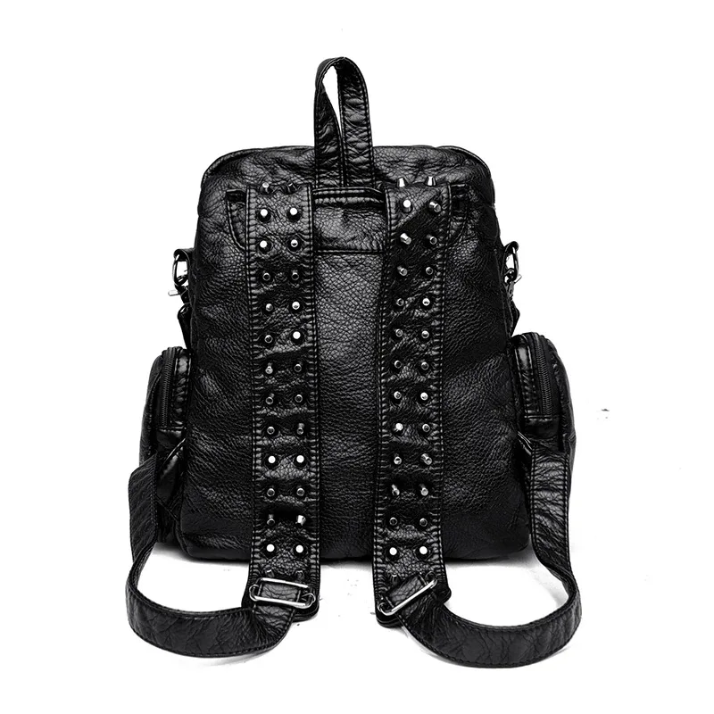 sac dos cuir souple polyester bleu noir gris marron poche ouverte fermeture éclair bandoulière arquée usage voyage femme décontracté