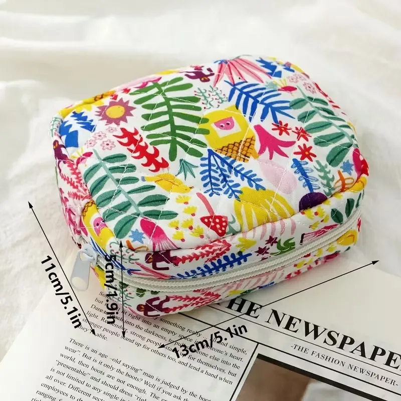 sac de rangement matelassé à motif forêt tropicale, tendance et éclatant, porte-monnaie carré portable, petite trousse de maquillage pour femmes, trousse de maquillage de voyage pliable, sac de rangement carré, peut contenir des écouteurs et des chargeurs, convient aux femmes.