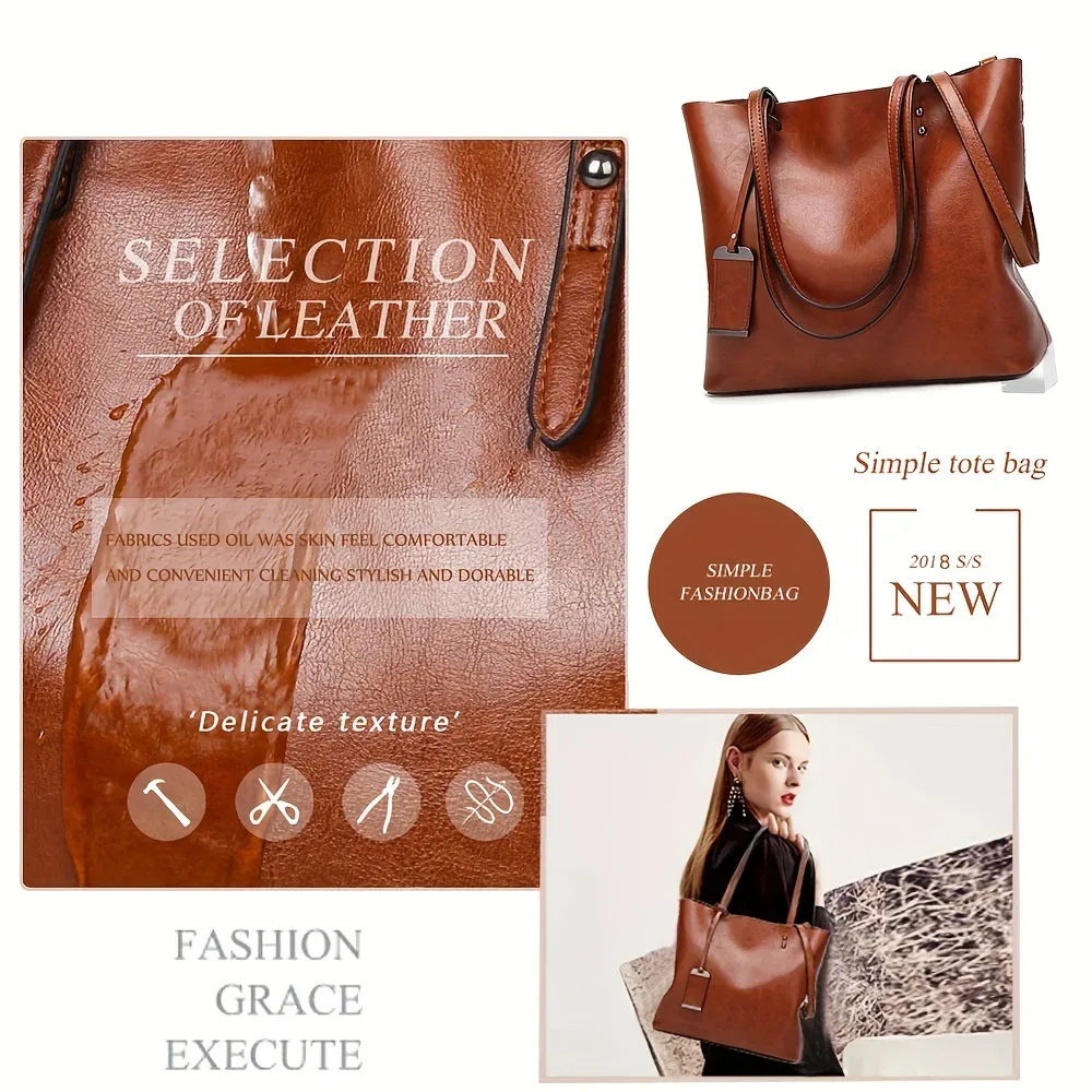 Sac à main fourre-tout en cuir rétro classique pour femme, sac à bandoulière, documents, sac de travail, sac de séparation d'ordinateur, sac de voyage, à la mode