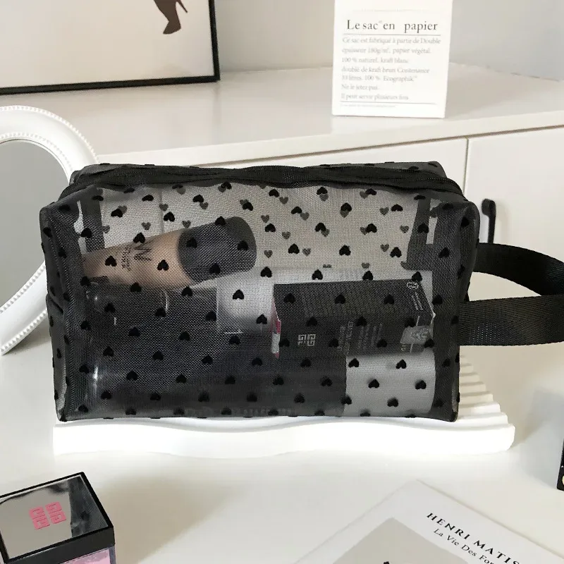 trousse de maquillage d'extérieur personnalisée en maille de nylon transparente, sacs à cosmétiques, pochette d'organisation de voyage, fermeture éclair, maquillage de plage, sac à main pour femmes