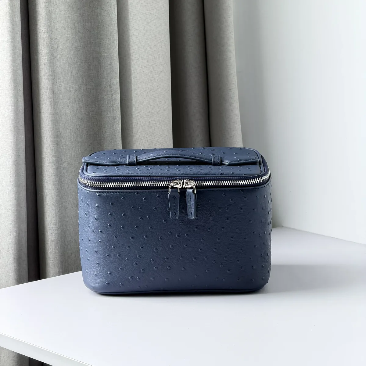 sac à cosmétiques en cuir véritable à motif d'autruche, nouveau sac de luxe en cuir de vachette de première qualité, grande capacité, portable, pour le voyage, étui de rangement pour la beauté