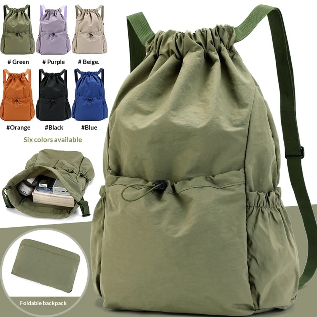 sac à dos pliable à cordon de serrage, grande capacité, imperméable, sac de sport à cordon de serrage, sac de voyage à cordon de serrage, sac de fitness léger