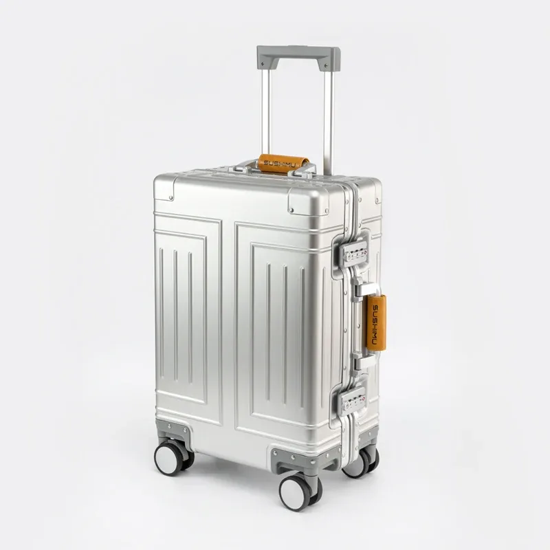 valise de voyage 100% alliage aluminium-magnésium, bagage à roulettes, bagage cabine